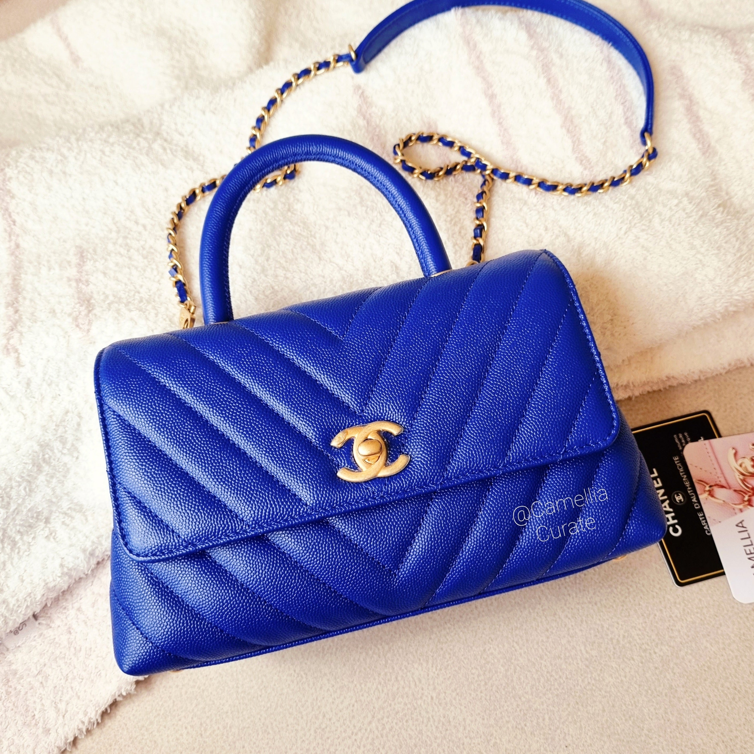 Chanel Coco Handle Blue Caviar Mini/Small Gold HW