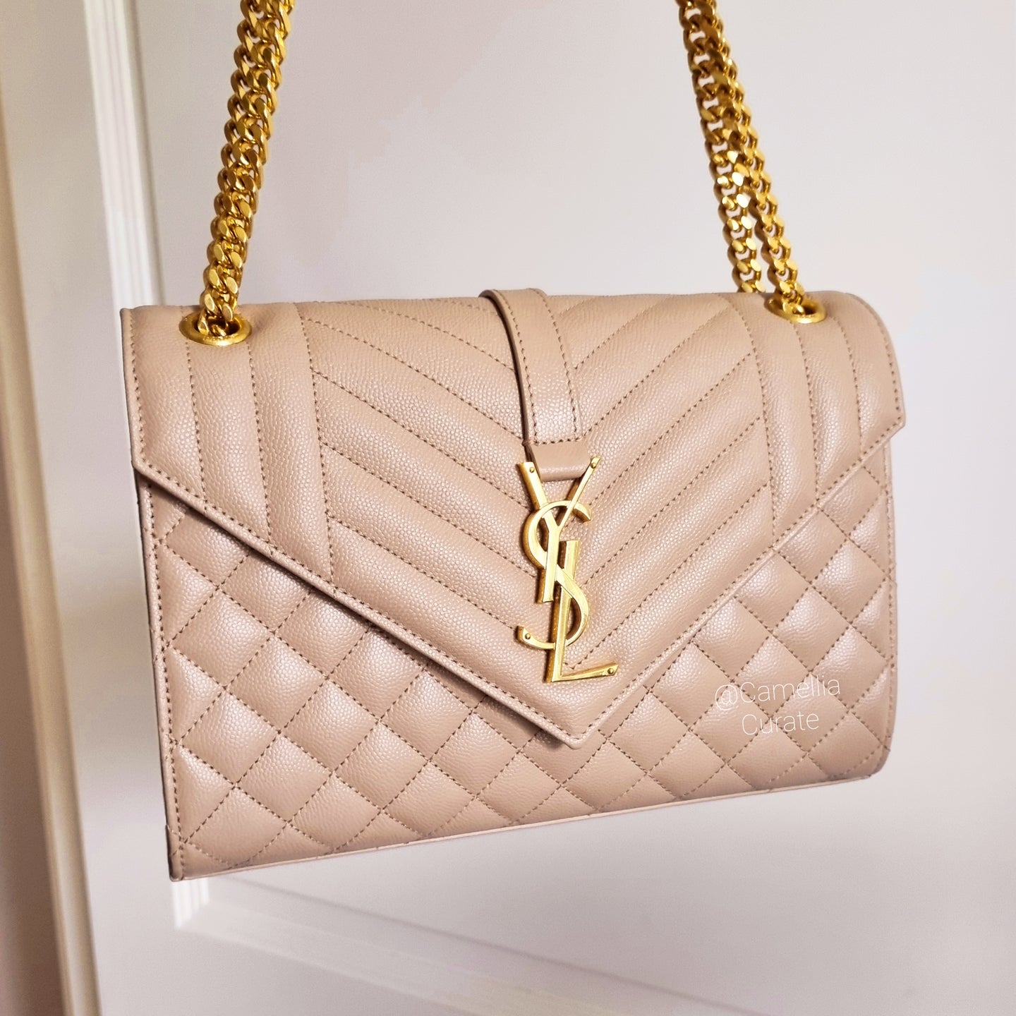 YSL Envelope Bag Medium in Dark Beige