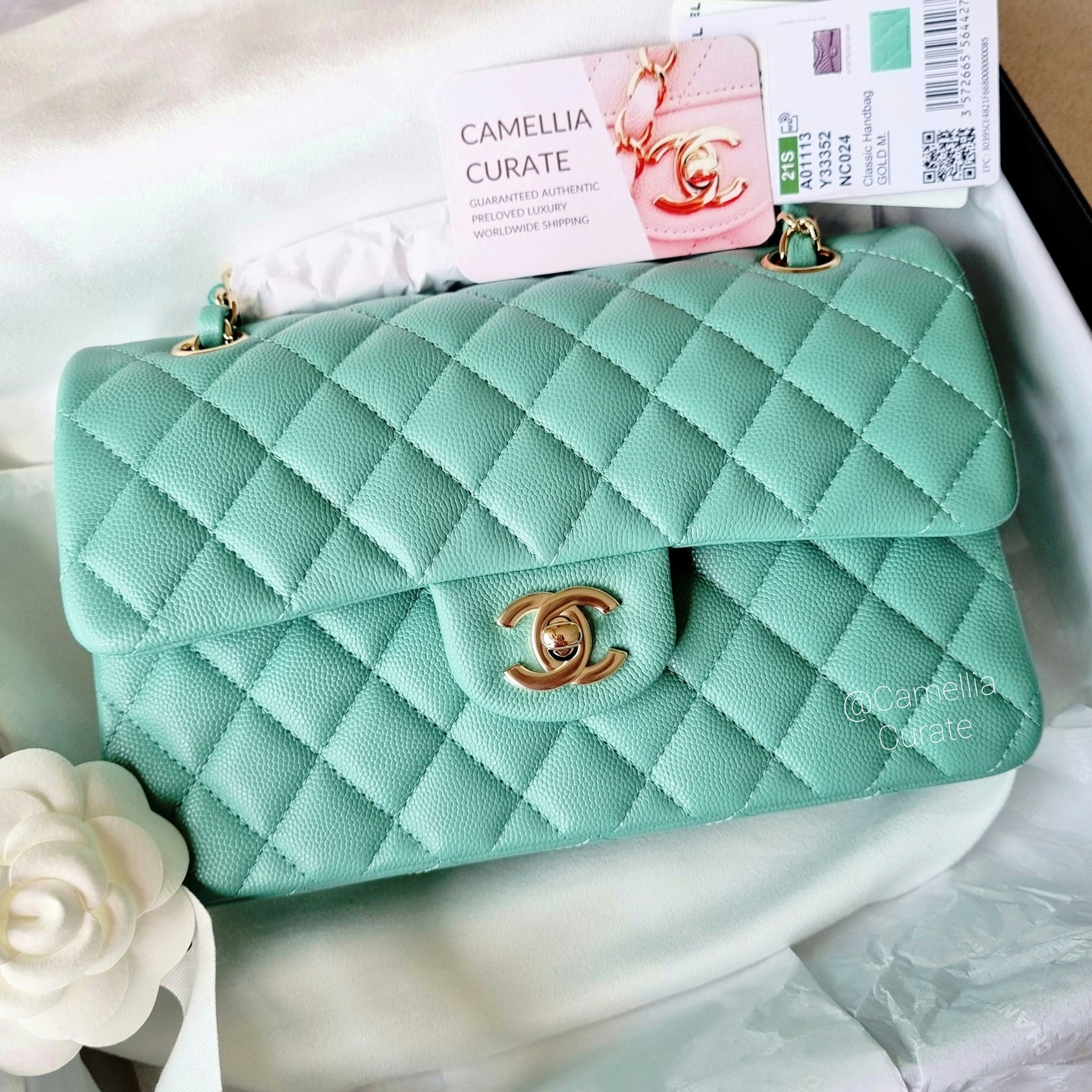 Chanel 21s Tiffany Green Small Classic Flap