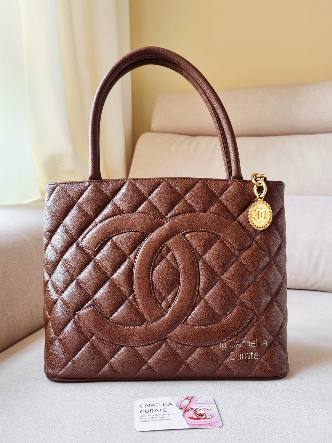 Chanel Medallion Tote Chocolate Brown Vintage Caviar Gold HW