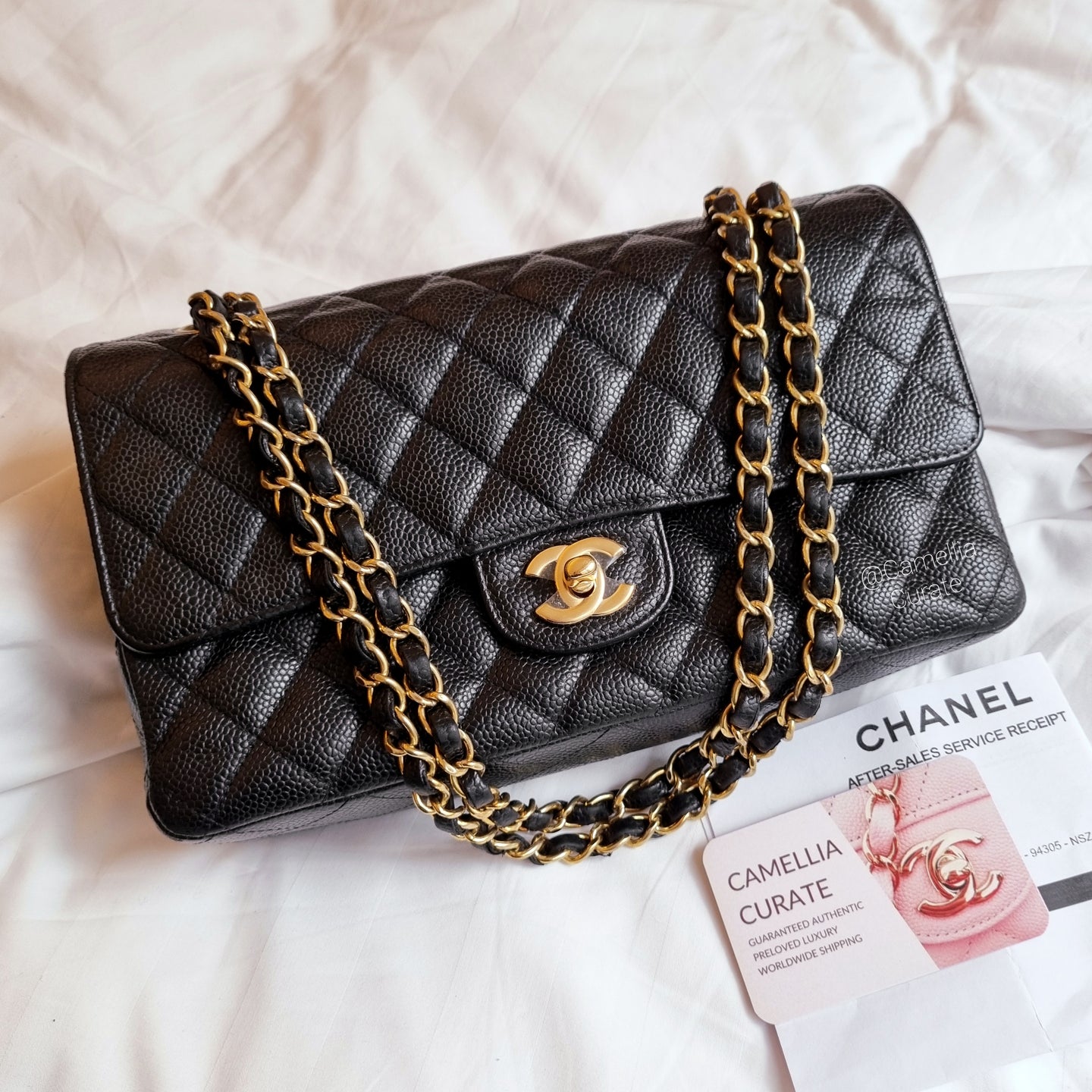 Chanel Black Classic Flap Medium Caviar Gold HW