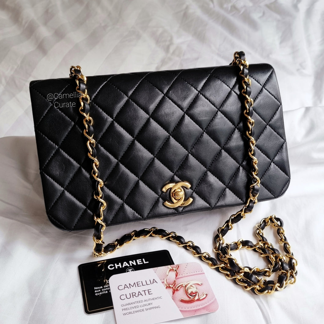 Chanel Vintage Full Flap Black Lambskin 24k Gold HW