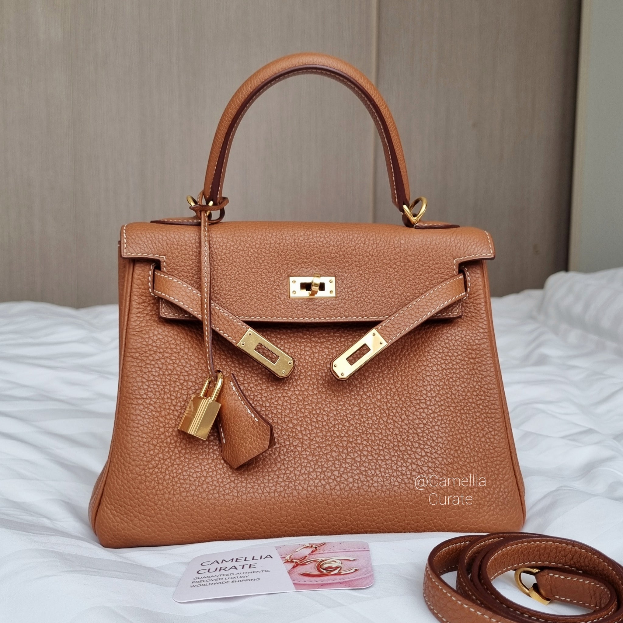Hermes Kelly 25 in Brown Togo Leather and Gold Hardware, Luxury
