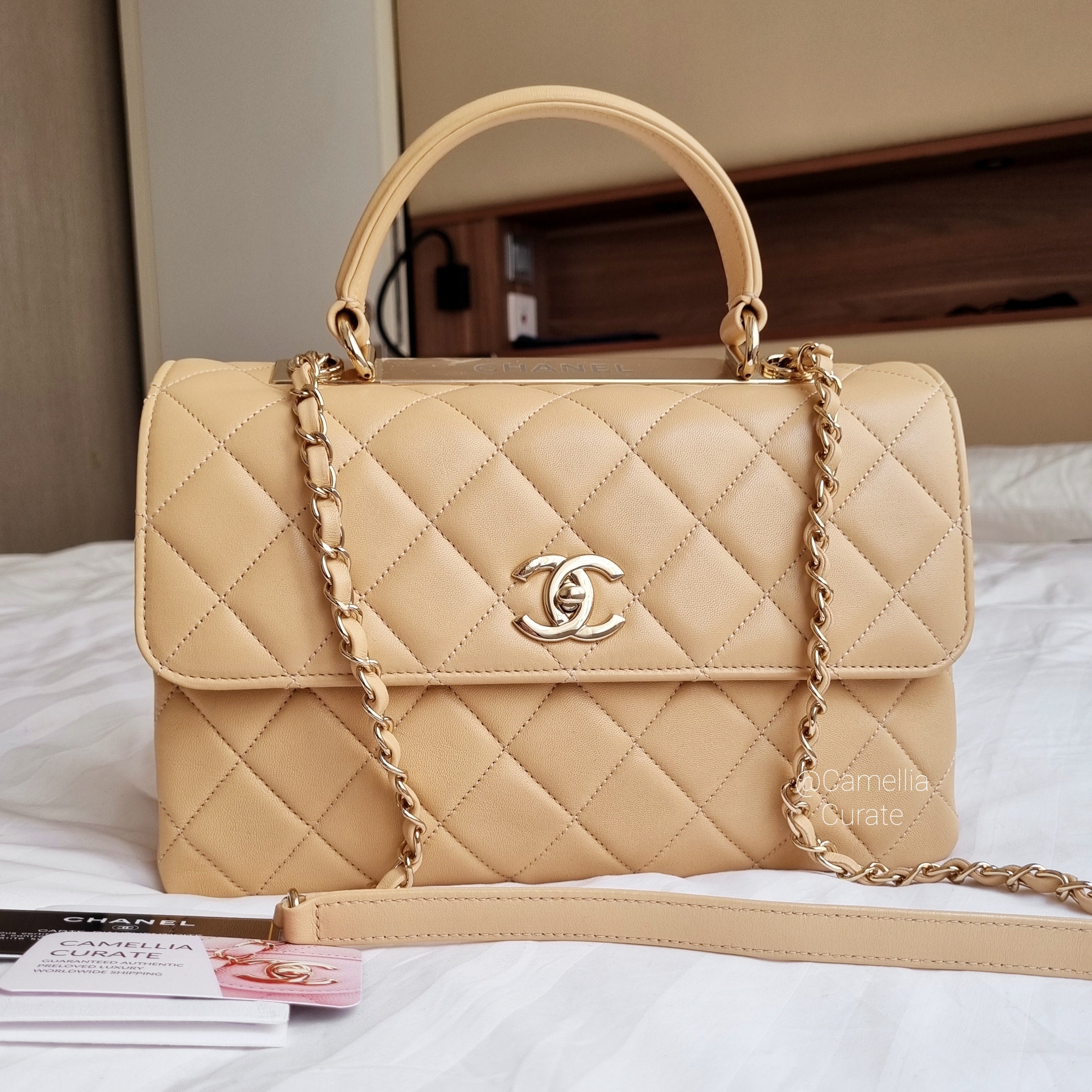 Chanel Large Trendy CC Beige Lambskin Gold Hardware - Luxury Shopping