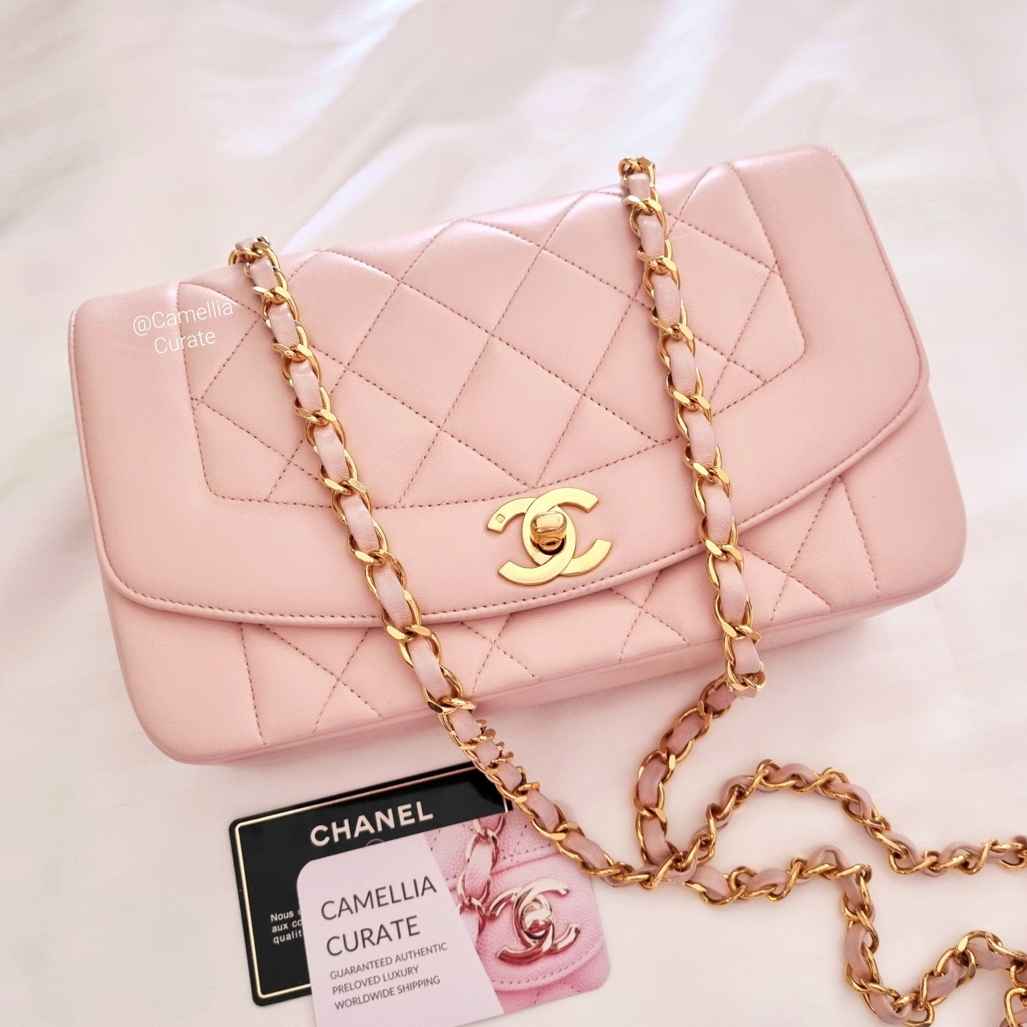 Chanel Diana Baby Pink Vintage Small Lambskin 24k Gold