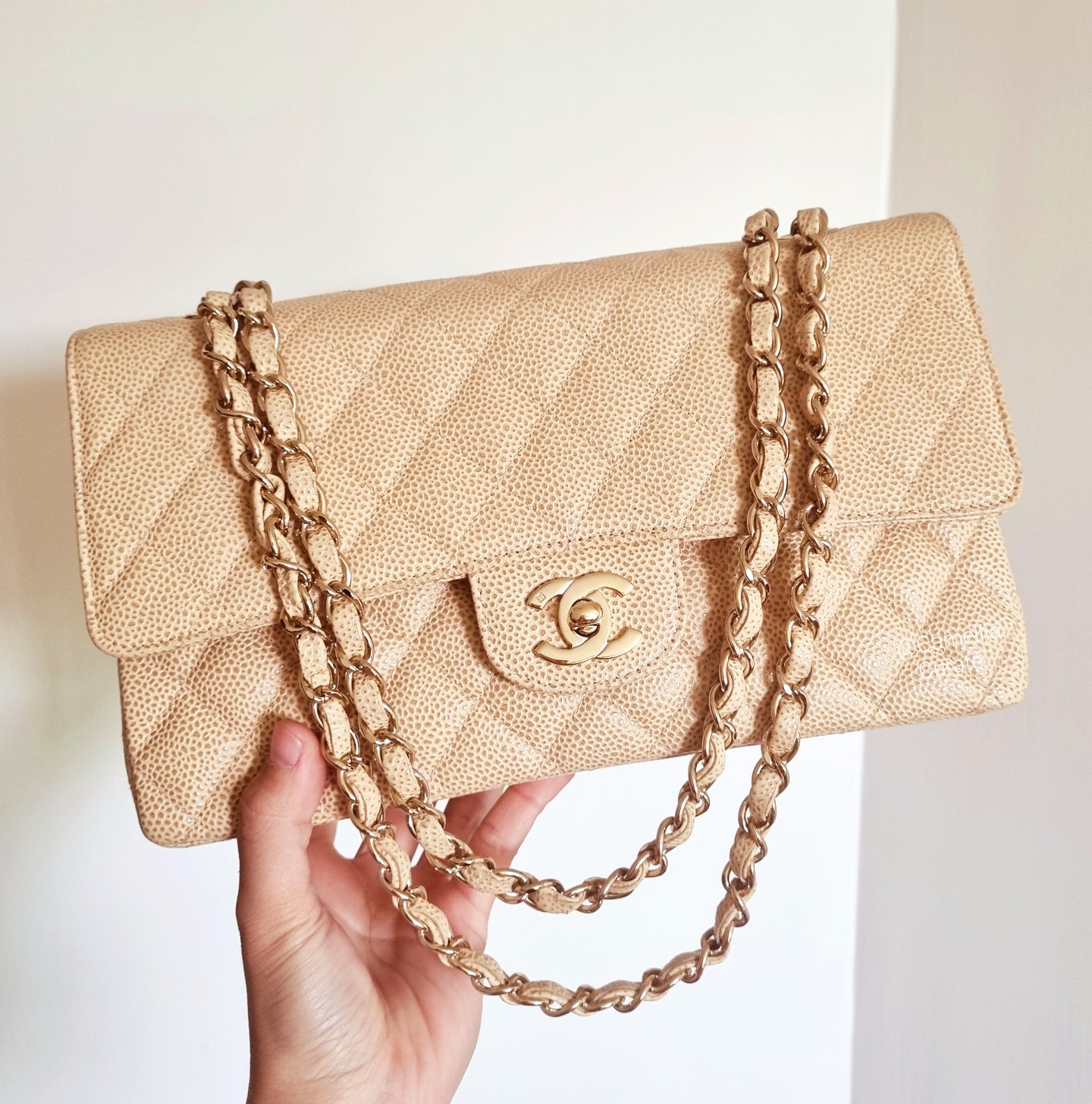 Chanel Beige Classic Flap Vintage Caviar 24k Gold