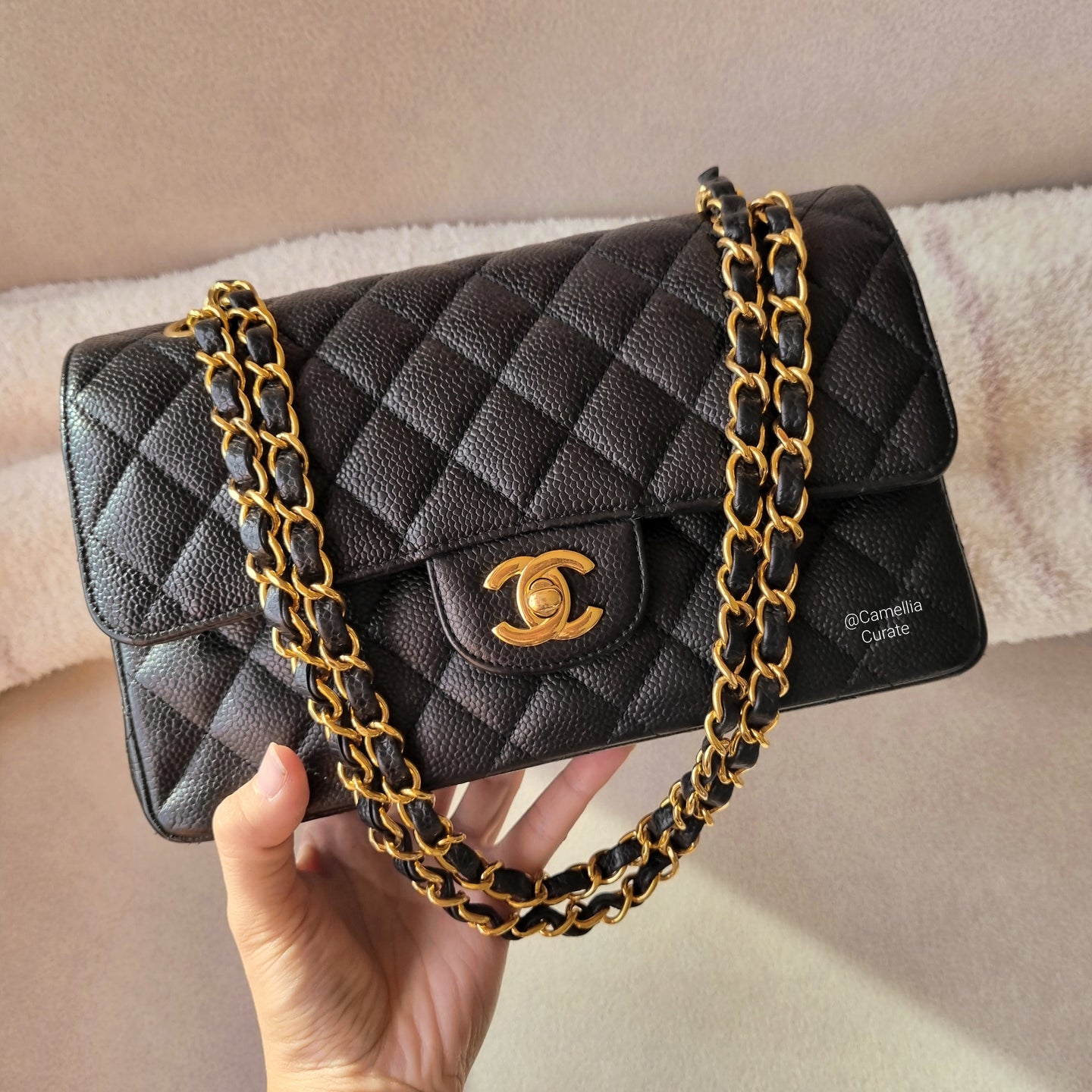 Chanel Small Classic Flap Black Caviar Gold Hw