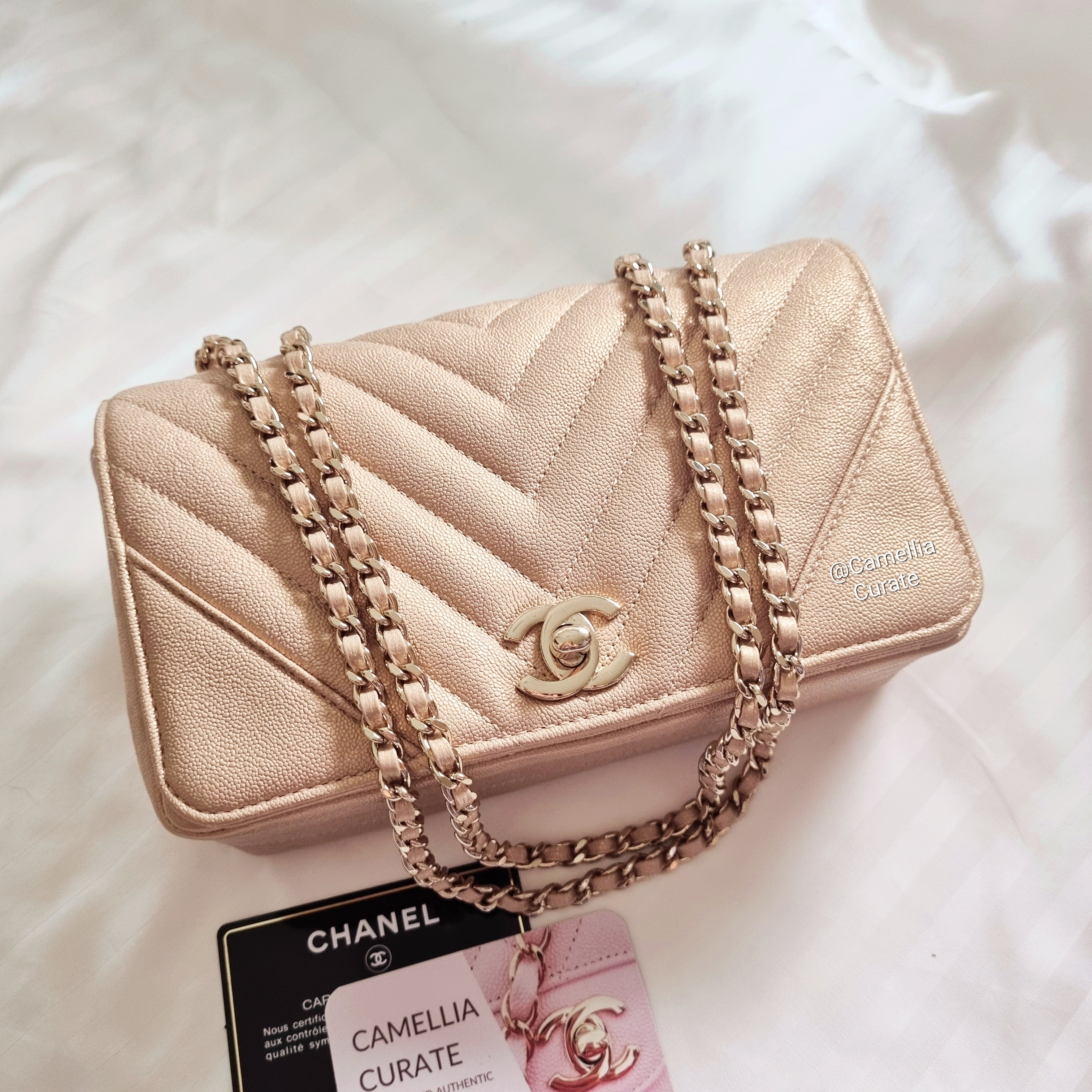 Chanel iridescent beige woc  Chanel price, Rose gold wallet, Gold wallet