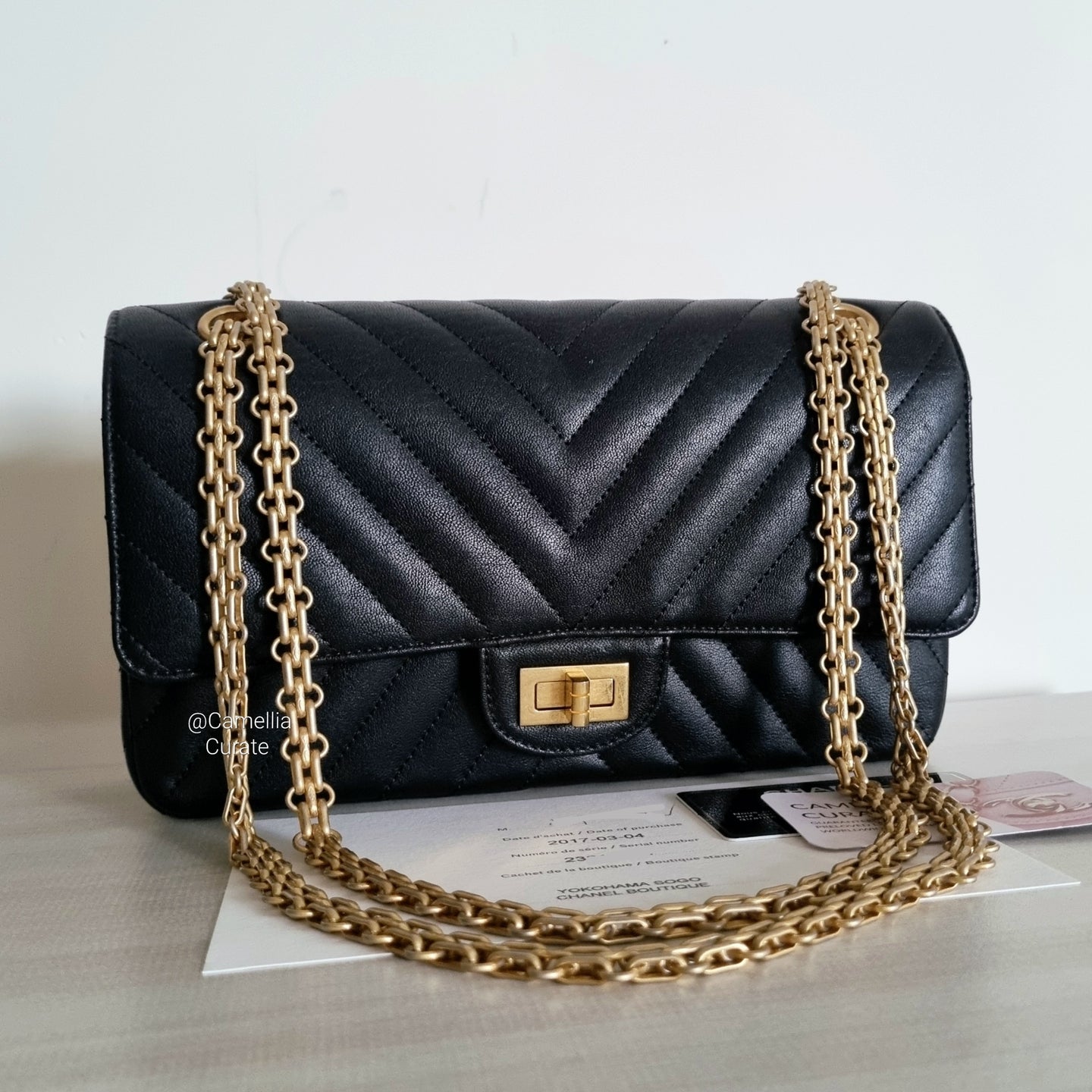 Chanel Reissue 225 Black Chevron Calfskin Gold Hw