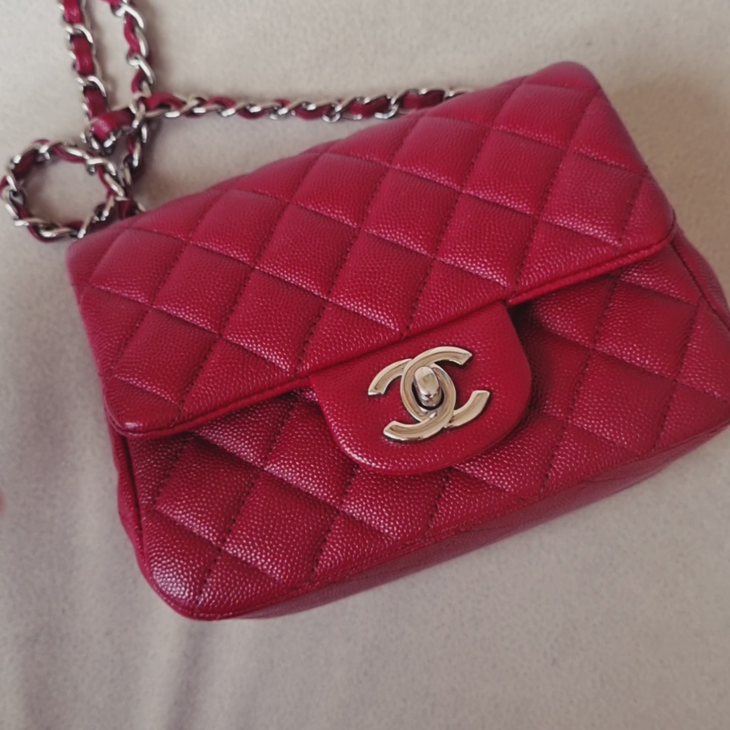 Chanel 17b Mini Caviar Square Dark Raspberry Red Silver HW – CamelliaCurate
