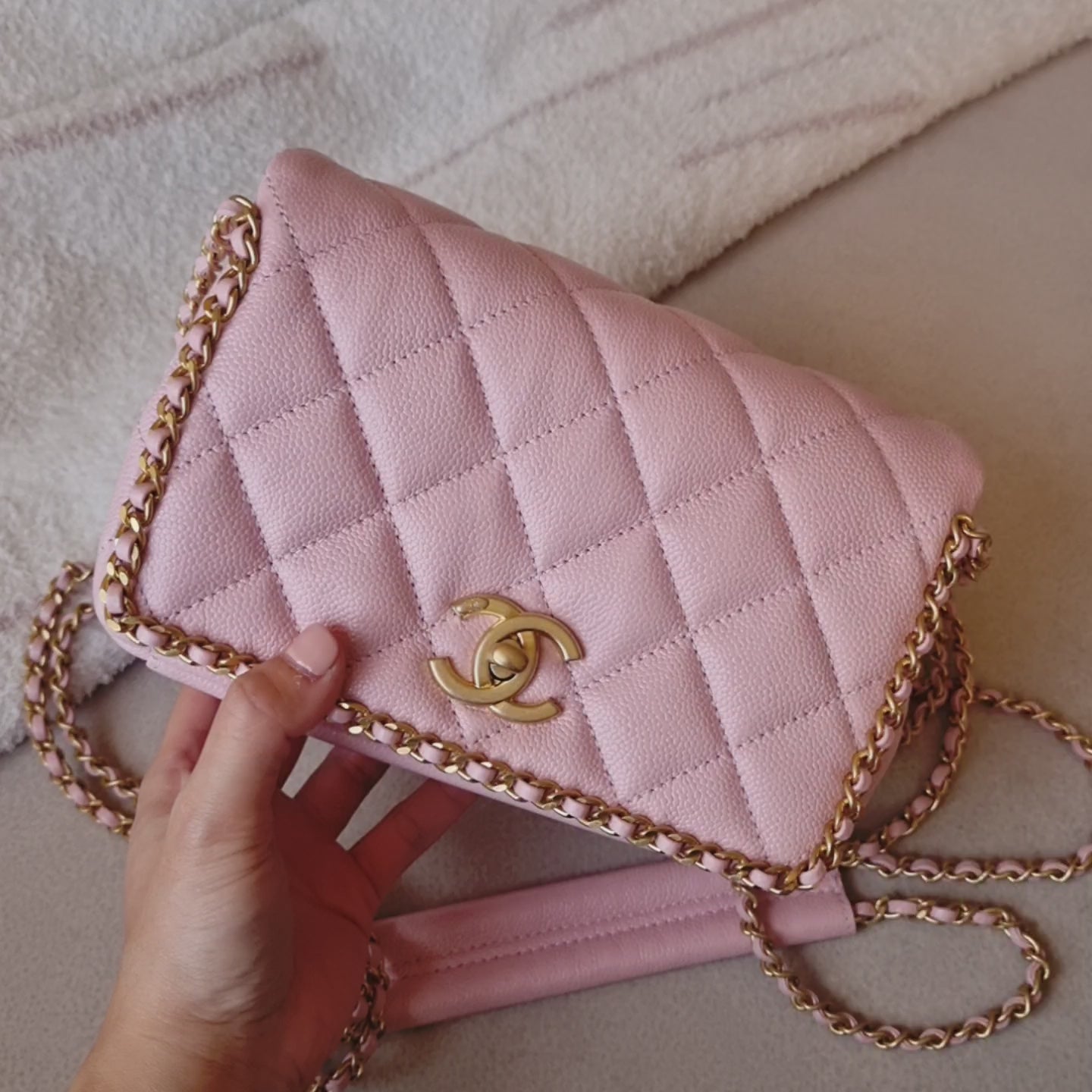 Chanel Pink Caviar 22k Chain Around Bag Gold Hw