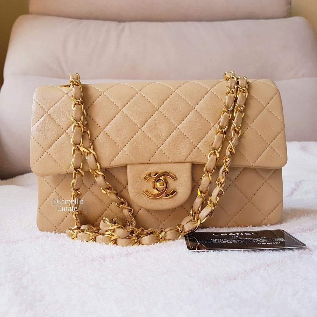 Buy CHANEL Vintage Beige Quilted Lambskin Small Classic Double