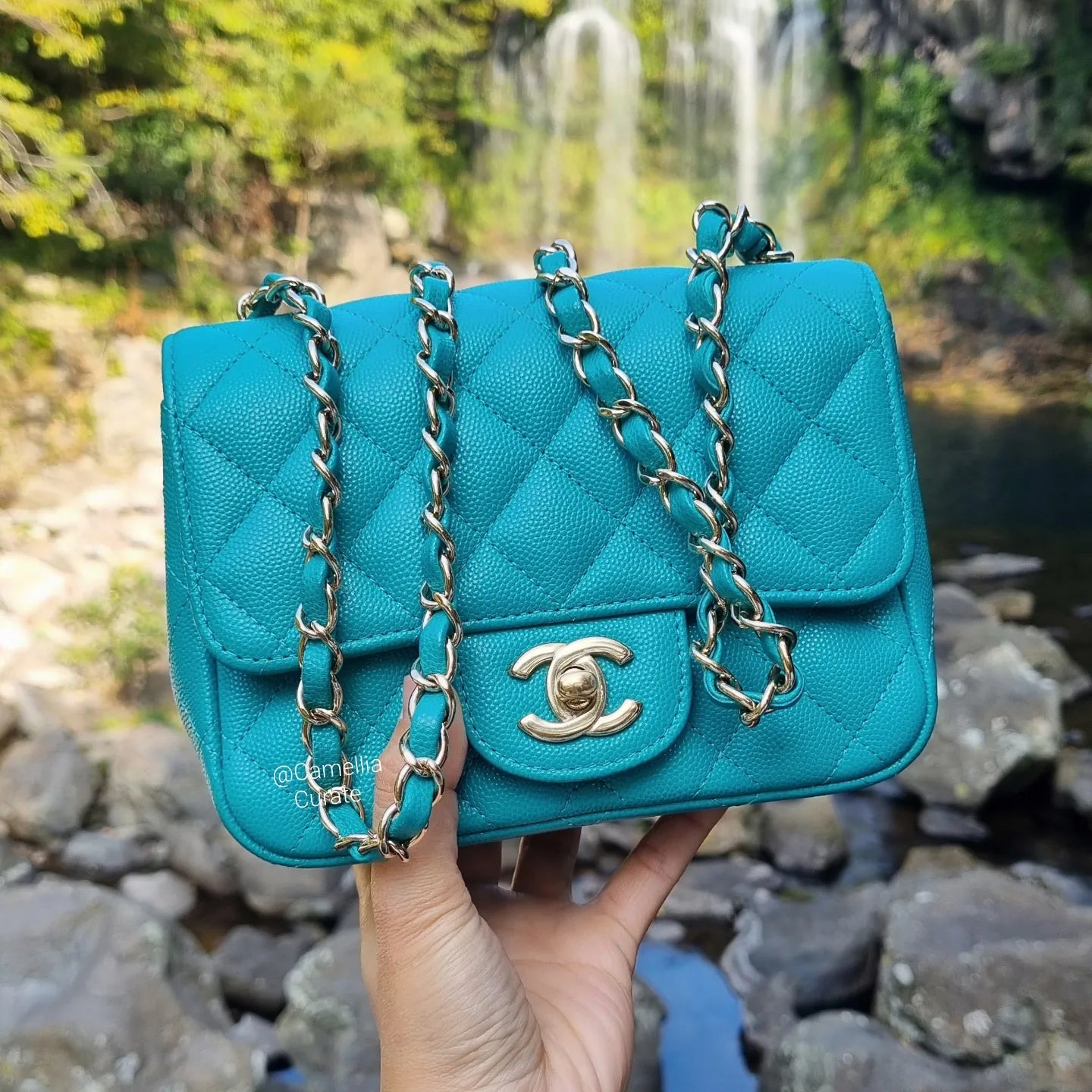 Chanel Turquoise 17c Square Mini Caviar Light Gold HW